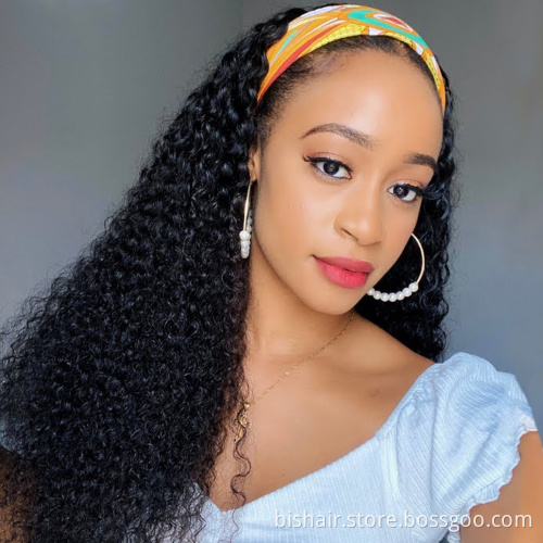 BIS 28 Brazilian 100% human hair curly wave headband  wigs seamless wigs 150 density Remy human hair wigs for black women